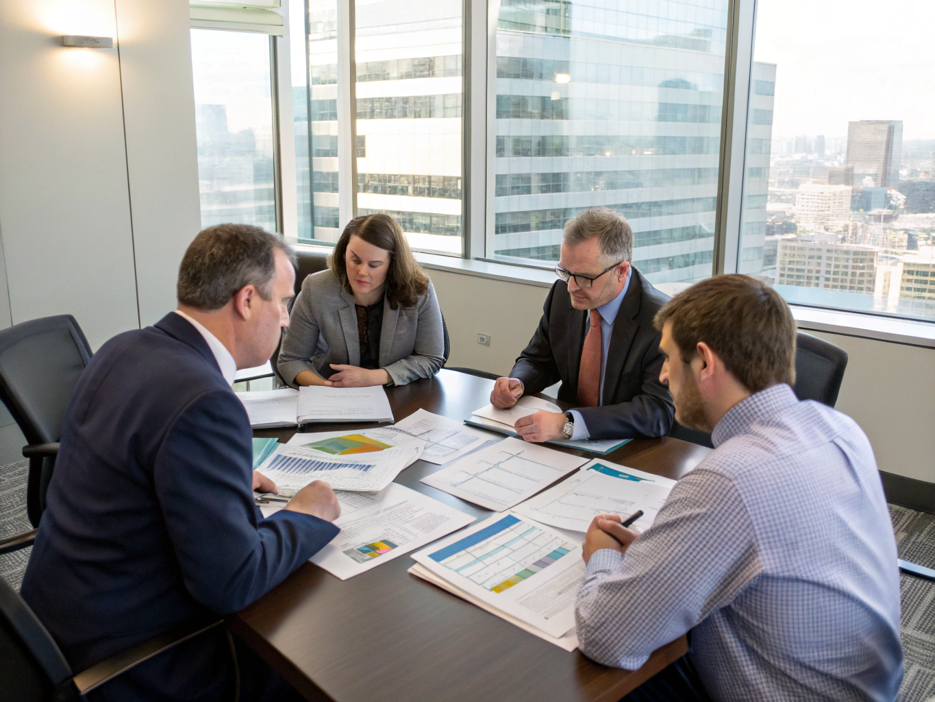 Financial institution executives collaborating on a lending partnership
